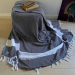 Chevron Organic Cotton Handloomed Throw - Navy