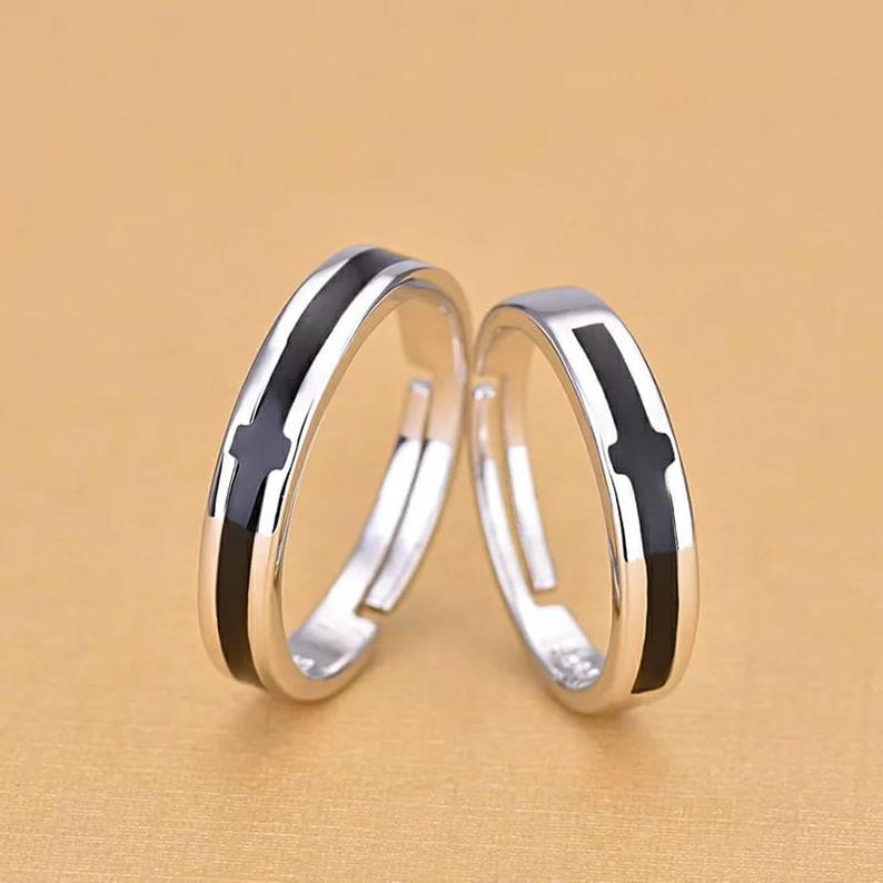 Christian Cross Silver Couple Promise His and Her Ring set