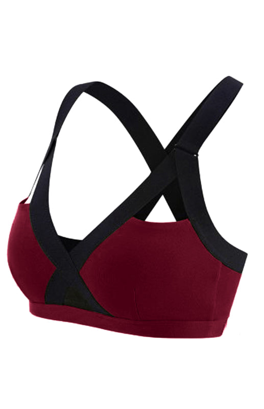 Colour Contrast Sexy Cross Elastic Sports Bra