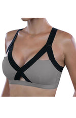 Colour Contrast Sexy Cross Elastic Sports Bra Grey