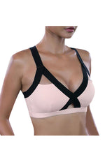 Colour Contrast Sexy Cross Elastic Sports Bra Pink