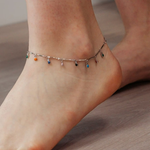 Colourful Mama Boho Charm Silver Dangle Dainty Rainbow Anklet Silver