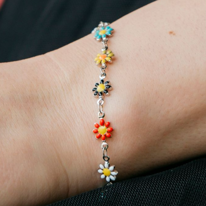 Colourful Rainbow Sun Flower Charm Indie Daisy Floral Summer Boho Bracelet