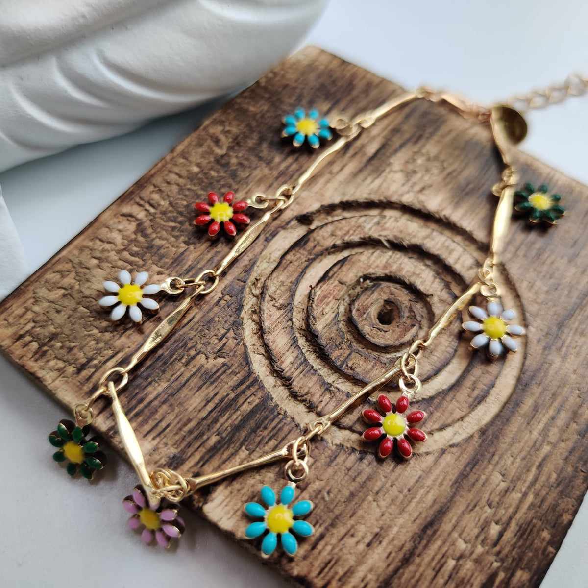 Colourful Rainbow Sun Flower Charms Indie Boho Daisy Floral Summer Anklet