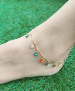 Colourful Rainbow Sun Flower Charms Indie Boho Daisy Floral Summer Anklet