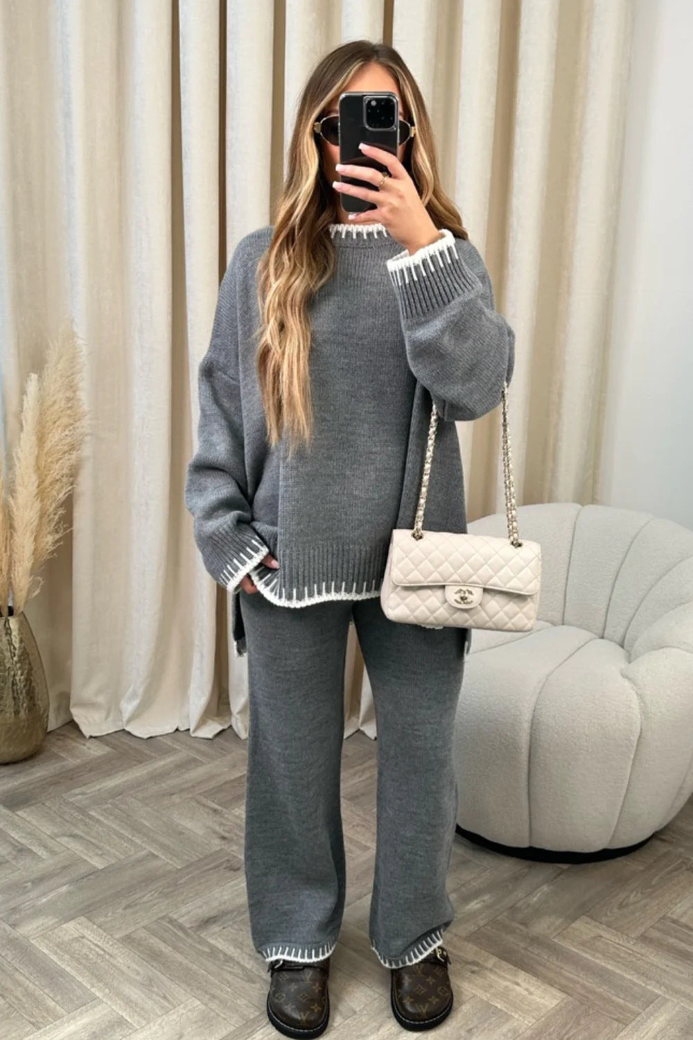 Corinne Casual Loose Two-piece Loungewear Set Grey