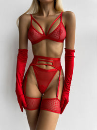 CRAVE Red Waist Cinching 4 Piece Lingerie Set