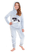 Daisy Dreamer Cuddly Raccoon Fleece Hooded Sherpa Lined Pyjama Set for Women & Girls