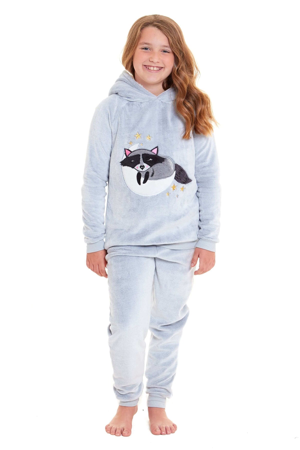 Daisy Dreamer Cuddly Raccoon Fleece Hooded Sherpa Lined Pyjama Set for Women & Girls