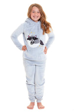 Daisy Dreamer Cuddly Raccoon Fleece Hooded Sherpa Lined Pyjama Set for Women & Girls