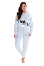 Daisy Dreamer Cuddly Raccoon Fleece Hooded Sherpa Lined Pyjama Set for Women & Girls