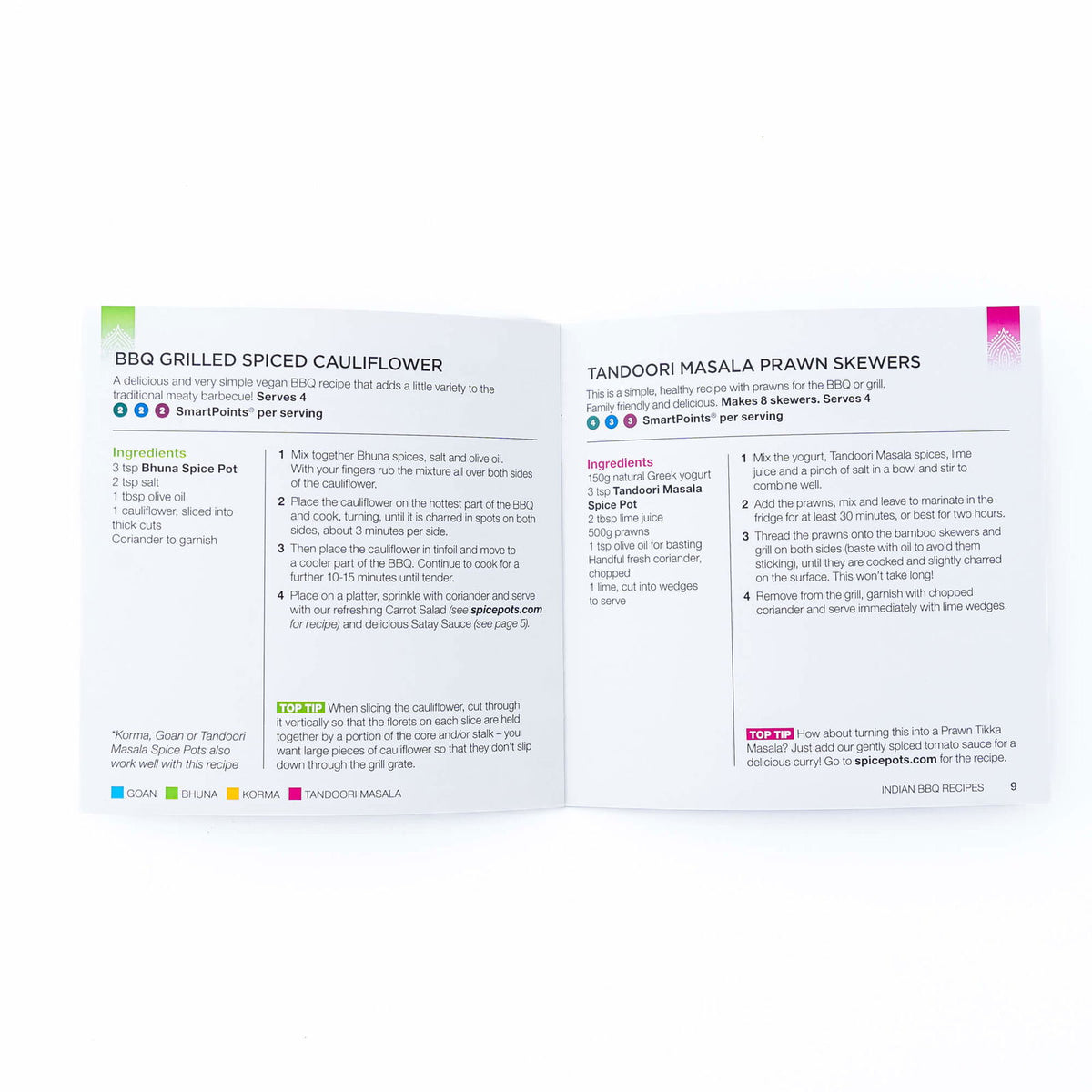 Spice Pots Curry Spice Kit with 3 x Recipe Booklets with Weight Watching Smart Points