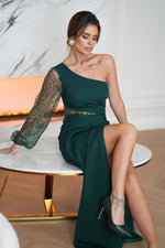 Bicotone Maxi Sequin One-Shoulder Slit Dress