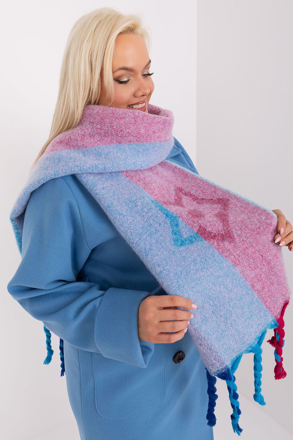 AT Striped Tassel Winter Shawl Scarf