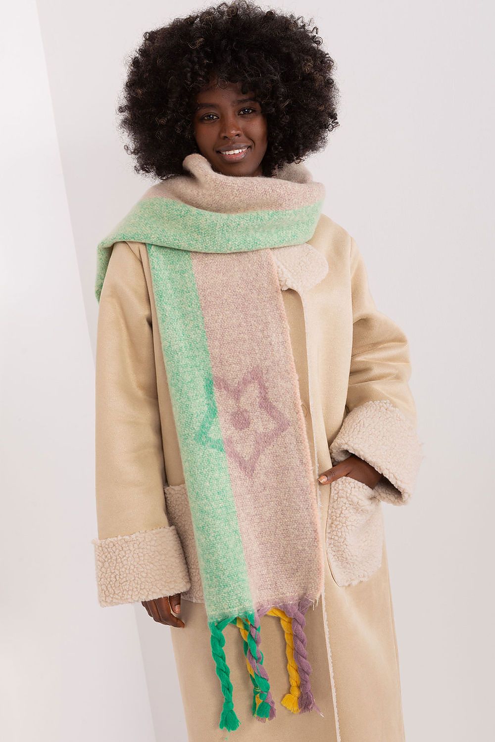 AT Striped Tassel Winter Shawl Scarf