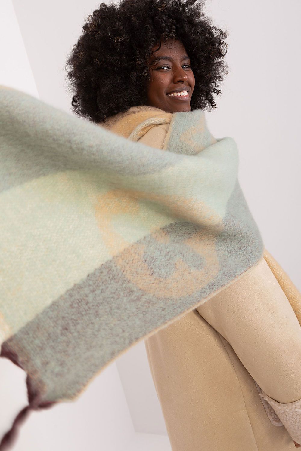 AT Striped Tassel Winter Shawl Scarf