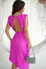 Bicotone Midi Asymmetrical Open-Back Fitted Dress