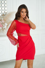 Bicotone Mini Sequin One-Shoulder Crinkle Dress red