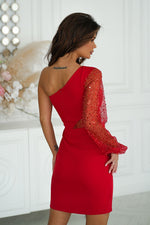 Bicotone Mini Sequin One-Shoulder Crinkle Dress