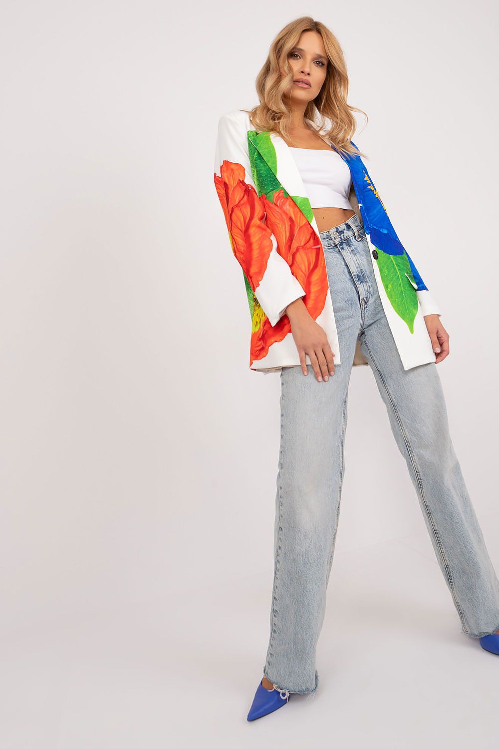 Floral Jacket Italy Moda Denim-Look Blazer