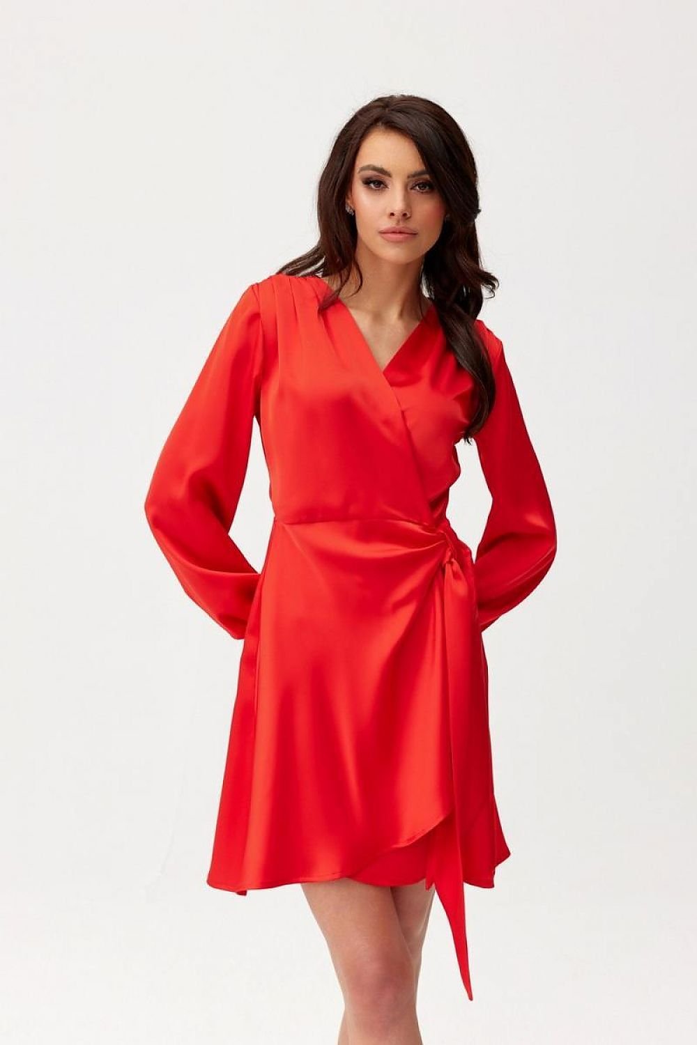 Long Sleeve Satin Short Dress | 12 Colours | Roco Fashion Red