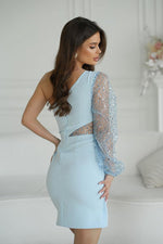 Bicotone Mini Sequin One-Shoulder Crinkle Dress