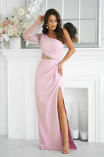 Bicotone Maxi Sequin One-Shoulder Slit Dress pink