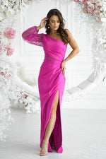 Bicotone Maxi Sequin One-Shoulder Slit Dress violet