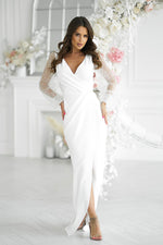 Bicotone Maxi Double-Sequin Heart-Neck Slit Dress