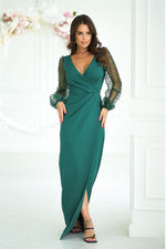 Bicotone Maxi Double-Sequin Heart-Neck Slit Dress green
