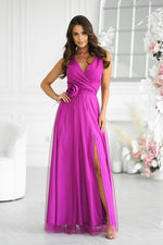 Bicotone Airy Slit Rose Belt Flowing Maxi Dress violet