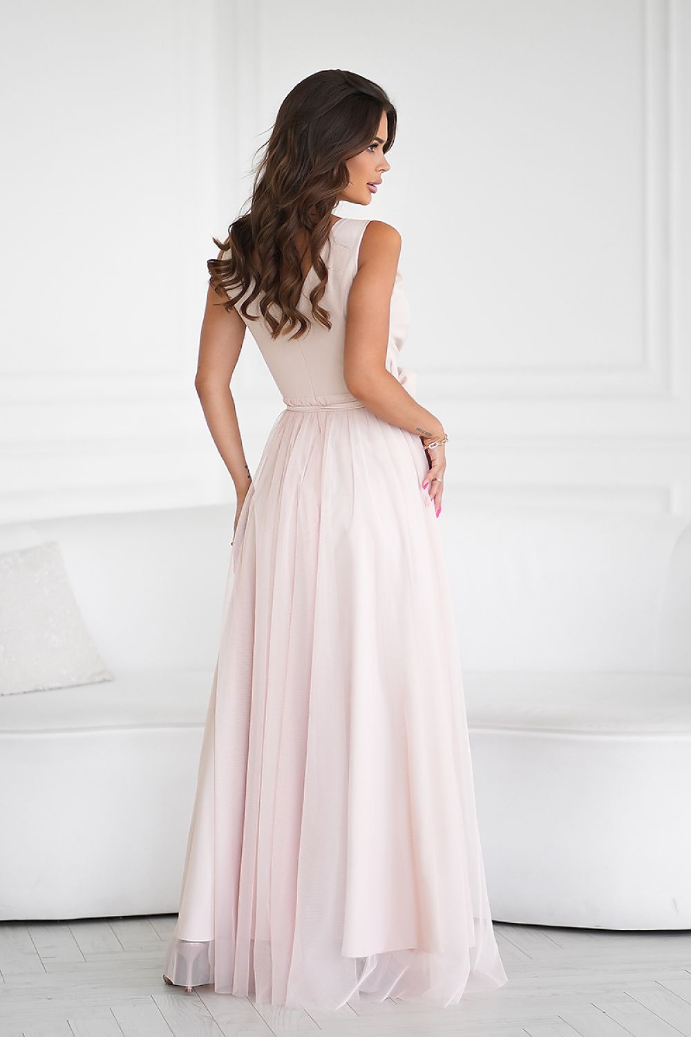 Bicotone Airy Slit Rose Belt Flowing Maxi Dress