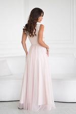 Bicotone Airy Slit Rose Belt Flowing Maxi Dress