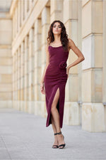 Roco Fashion Maribel Rose Belt Ruched Waist Cocktail Evening Dress Red Shade 2