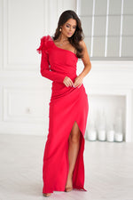 Bicotone Fitted Rose-Shoulder Straight Maxi Dress red