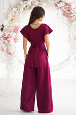 Bicotone Wide-Leg Flared Sleeve Belted Jumpsuit