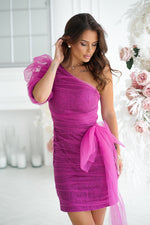 Bicotone Mini One-Shoulder Shimmer Bow Dress violet