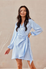 Long Sleeve Satin Short Dress | 12 Colours | Roco Fashion Blue Shade 2