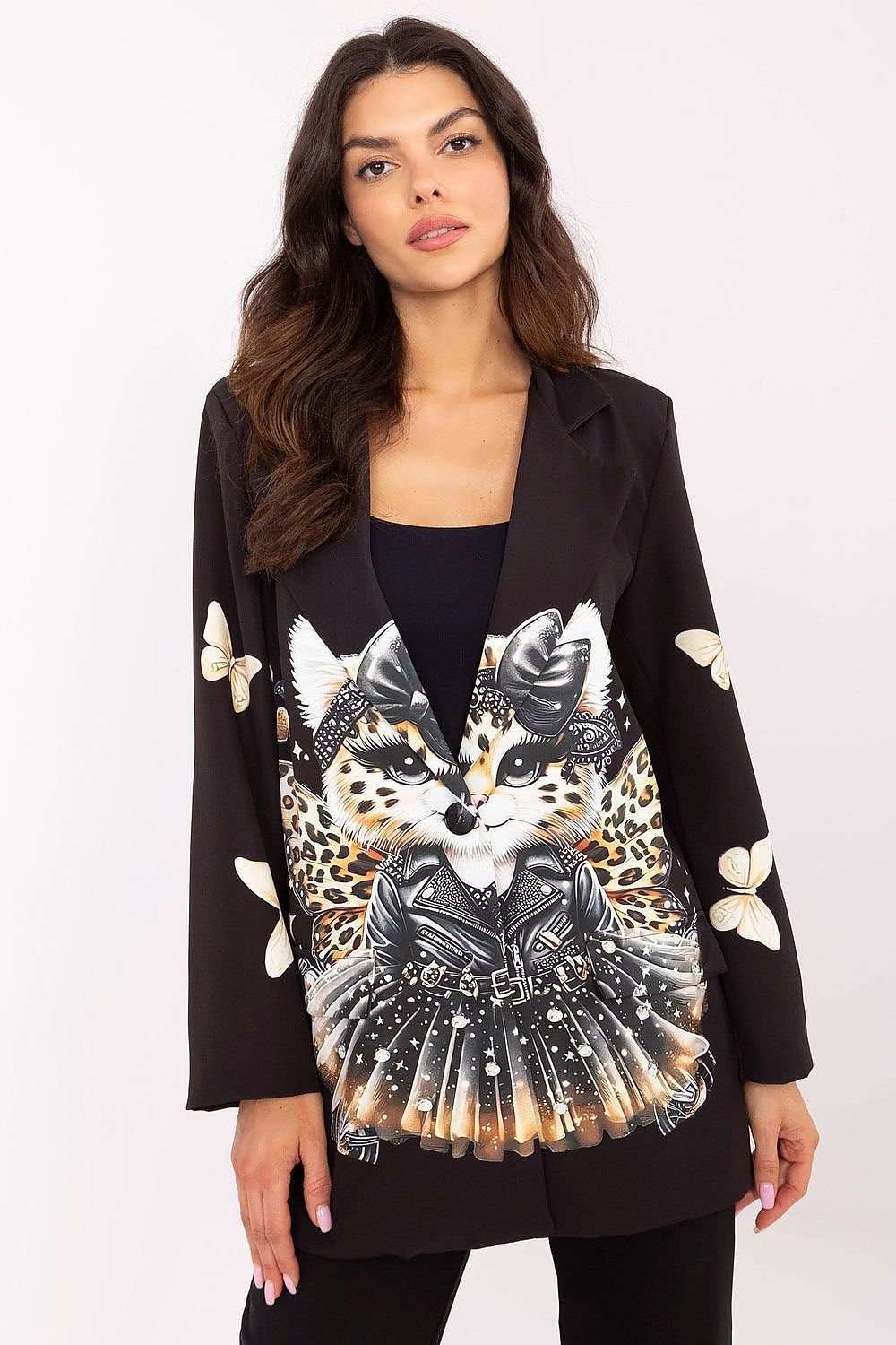 Floral Jacket Italy Moda Denim-Look Blazer black 2 one-size-fits-all