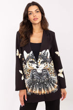 Floral Jacket Italy Moda Denim-Look Blazer black 2 one-size-fits-all