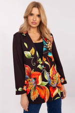 Floral Jacket Italy Moda Denim-Look Blazer black 3 one-size-fits-all