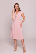 Stylove Cocktail Dress V-Neck Ruffled A-Line Midi - Shimmering Polish Elegance pink