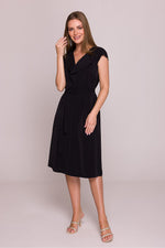 Stylove Cocktail Dress V-Neck Ruffled A-Line Midi - Shimmering Polish Elegance black