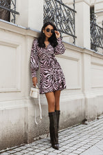 LaBalancia Brown Zebra Print Long Sleeve Short Day Dress