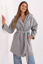 Rue Paris Hooded Belted Knit Coat grey one-size-fits-all