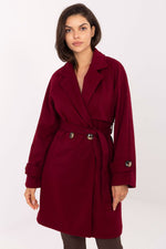 Rue Paris Knee-Length Belted Transitional Coat red one-size-fits-all
