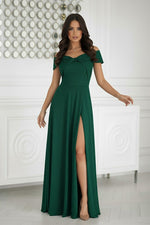 Bicotone Satin Twisted Bust Off-Shoulder Maxi Dress green