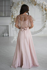 Bicotone Sequin Bolero Thin-Strap Rose Belt Maxi Dress