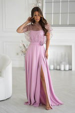 Bicotone Sequin Bolero Thin-Strap Rose Belt Maxi Dress pink