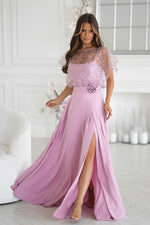 Bicotone Sequin Bolero Thin-Strap Rose Belt Maxi Dress